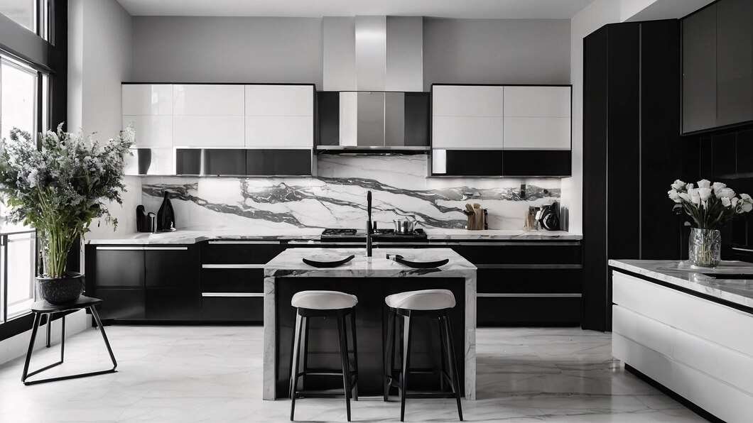 Black and white kitchen decor showcasing modern elegance and timeless style