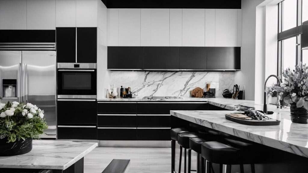 Black and white kitchen decor showcasing modern elegance and timeless style
