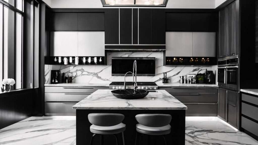 Black and white kitchen decor showcasing modern elegance and timeless style
