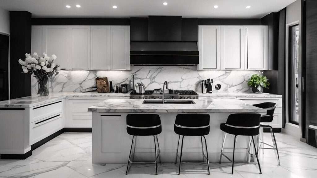 Black and white kitchen decor showcasing modern elegance and timeless style
