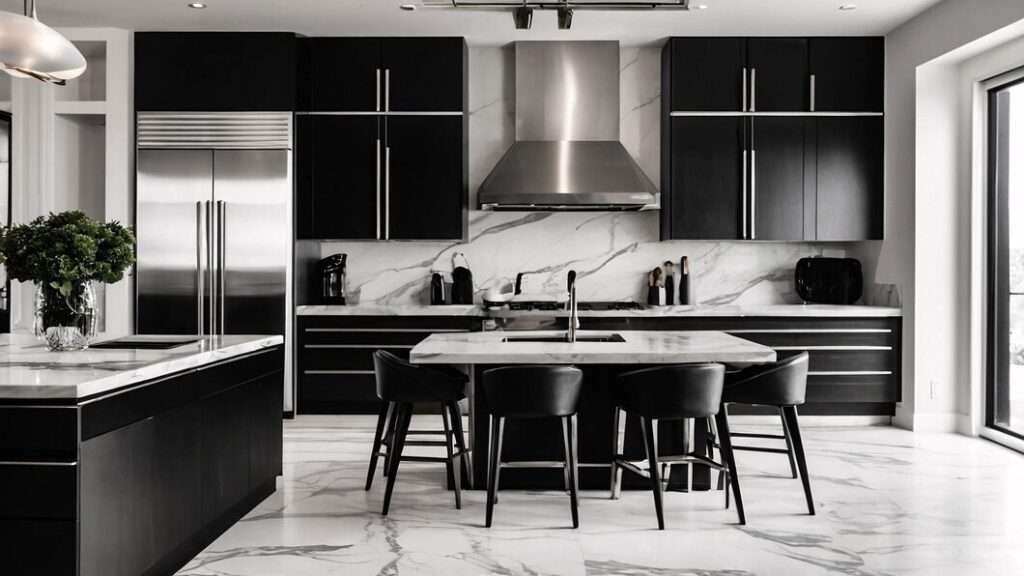 Black and white kitchen decor showcasing modern elegance and timeless style
