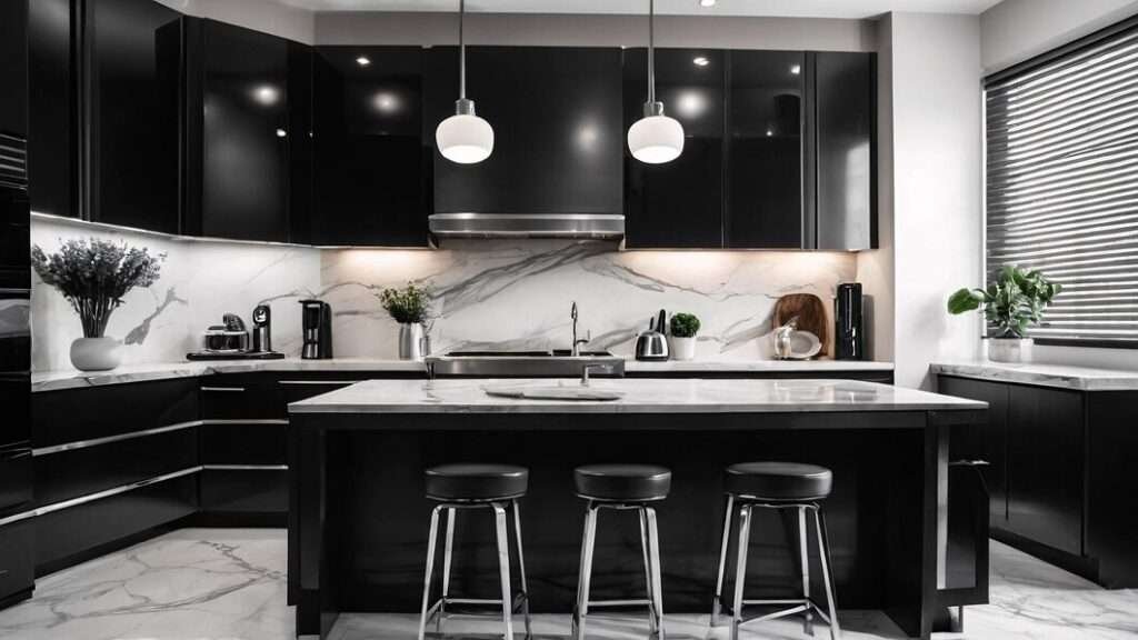 Black and white kitchen decor showcasing modern elegance and timeless style
