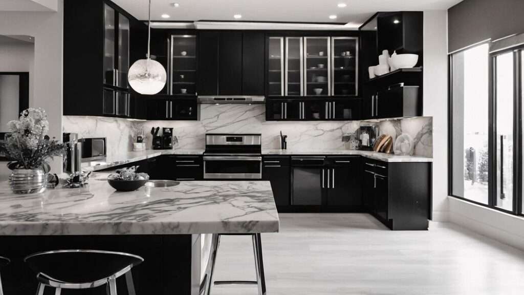 Black and white kitchen decor showcasing modern elegance and timeless style
